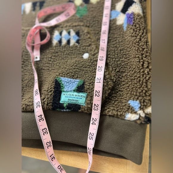 Scotch & Soda Jacquard Sherpa Pop-Over Hoodie Sweatshirt In Military Gre… - Picture 13 of 14